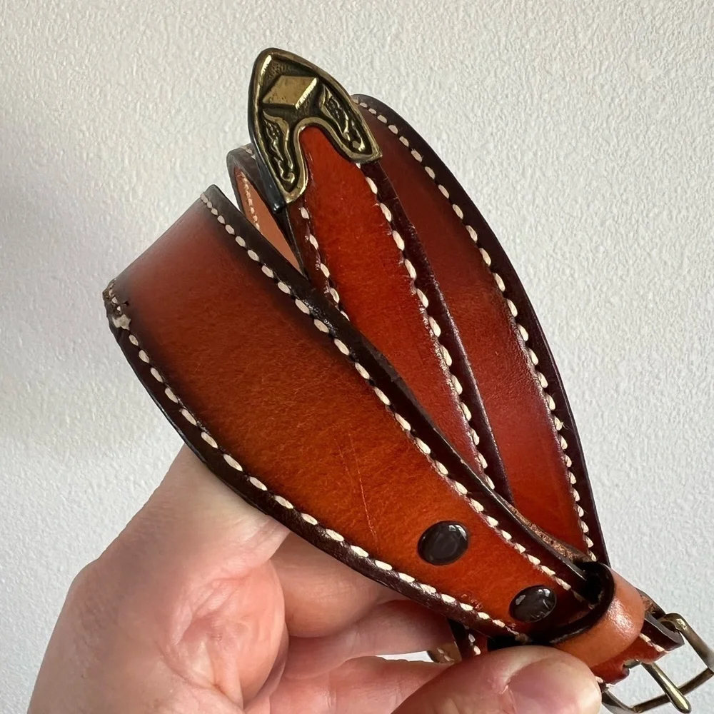VTG TEX TAN GENUINE COWHIDE COWBOY BELT SIZE 36 BROWN LEATHER Made In The USA